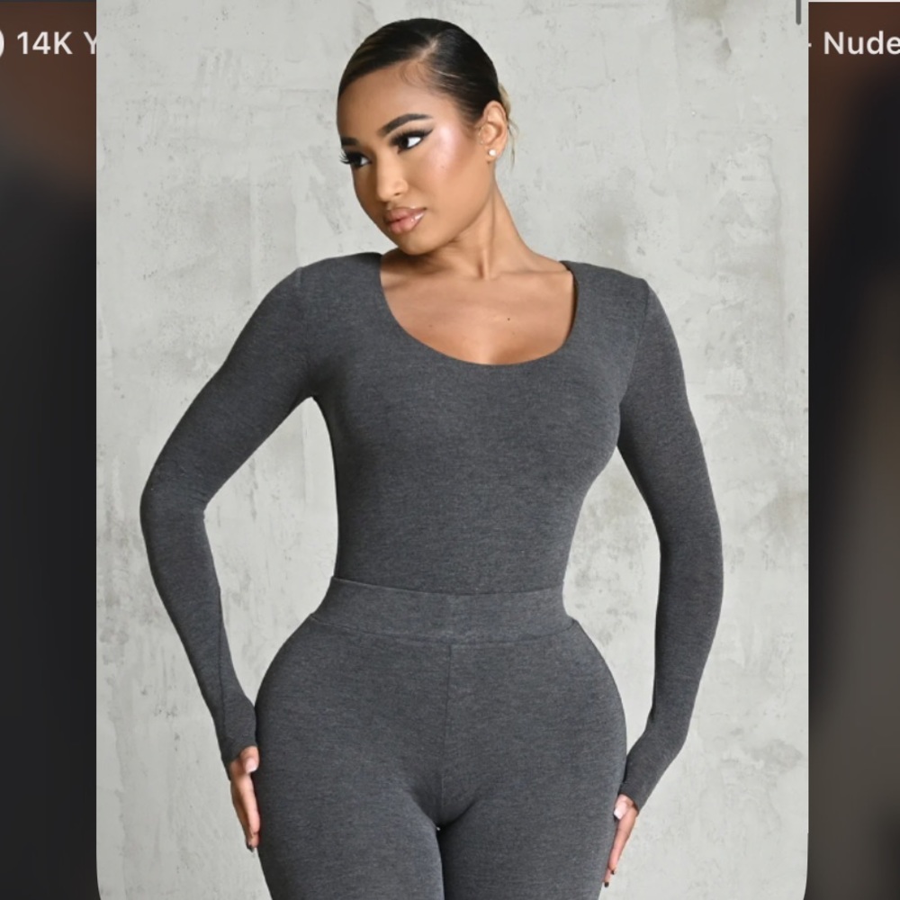 Matte Basix Sculpt Plunge Neck Bodysuit - Charcoal